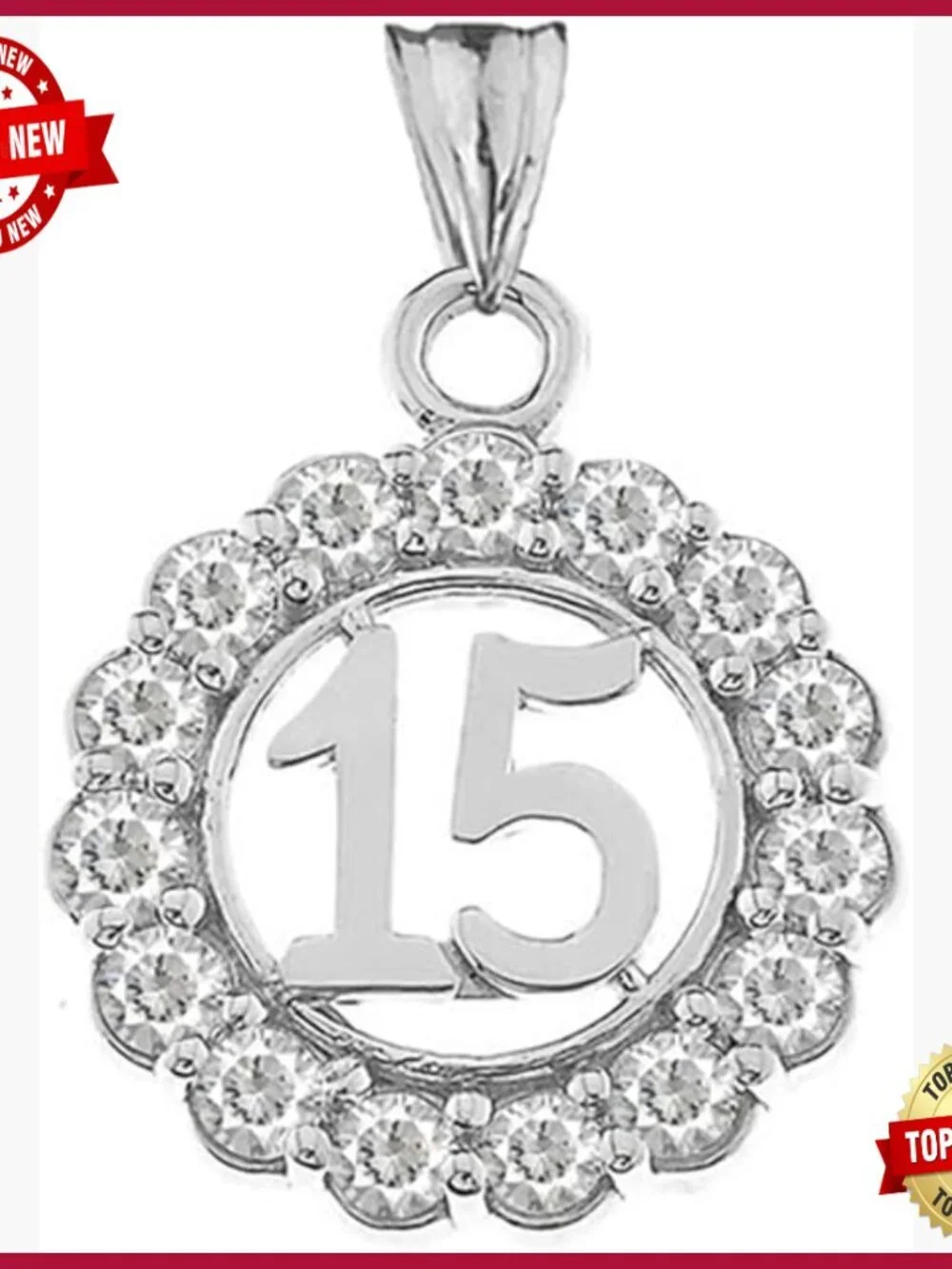 Round CZ-Studded Quinceanera Pendant in Sterling Silver